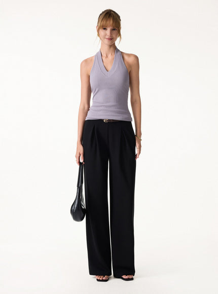 Halter Neck Open Back Built-In Bra Tank