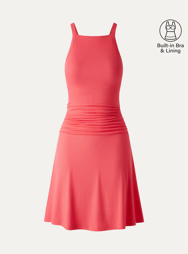 CoolTouch Square Neck Ruched Mini Built-In Bra Dress