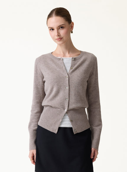 100% Merino Wool Crew Neck Long Sleeve Button-Front Cardigan