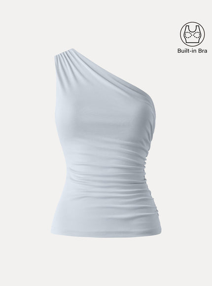 Sandwashed One Shoulder Ruched Built-In Bra Tank