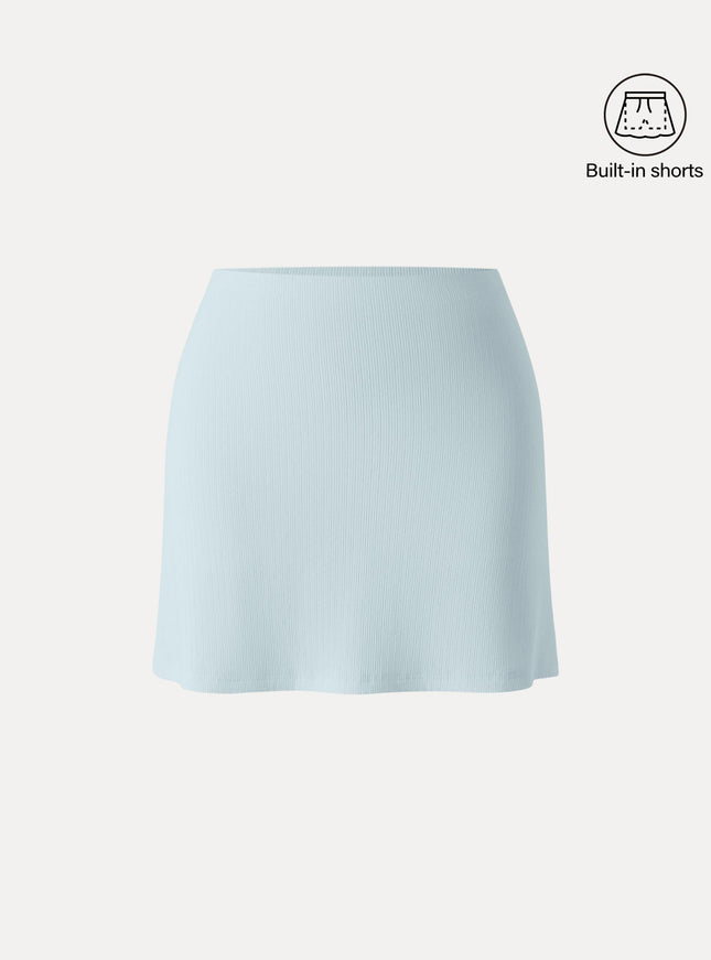 Stretch Cotton Pointelle A-line Mini Skirt with Built-in Shorts