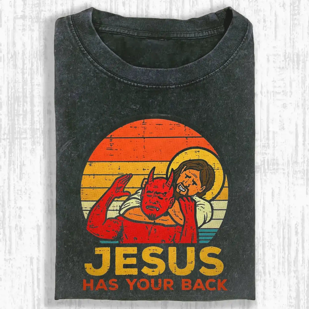 AQCHIC Jesus Has Your Back Unisex Graphic Heavyweight Cotton Shirt