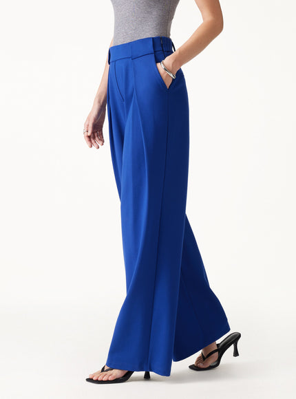 Ponte Mid-Rise Wide-Leg Tuck Pants with Pockets